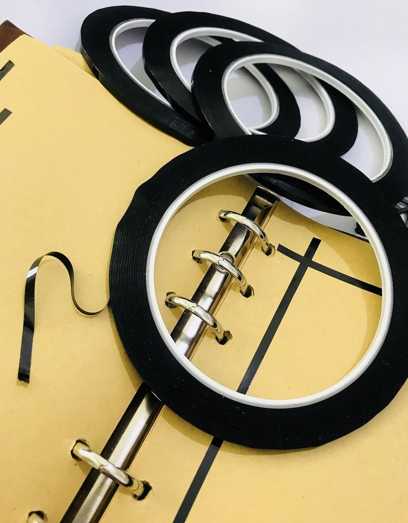 monochef 6pcs 3mm 1/8 inch Lightning Width Graphic, 108 Feet Feet Long per Roll, Whiteboard Pinstripe Tape Grid Marking Gridding Self Adhesive Artist Tape Black - Image 2